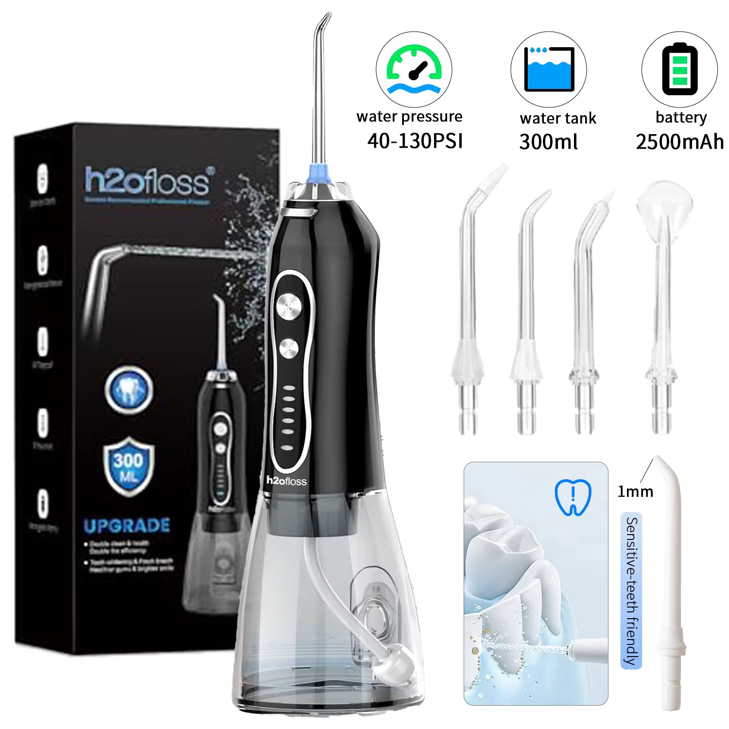 Cordless Water Flosser | H2ofloss 140PSI Portable Oral Irrigator